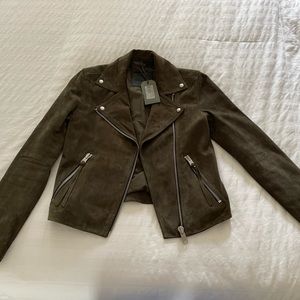 Allsaints Dalby Olive Green Suede Biker Jacket Size 4! Beautiful! NEW W/ TAGS!!!